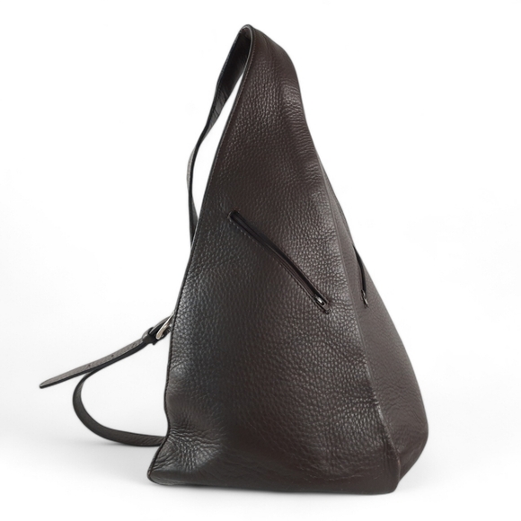 Vintage Dutch MARAIS DE LANNOY Thick Leather Sling Bag Backpack Brown Triangular